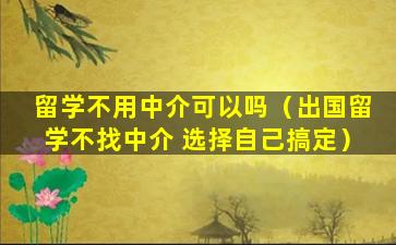 留学不用中介可以吗（出国留学不找中介 选择自己搞定）